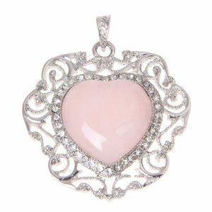 Rose Quartz Heart Shaped Necklace And Rhinestones